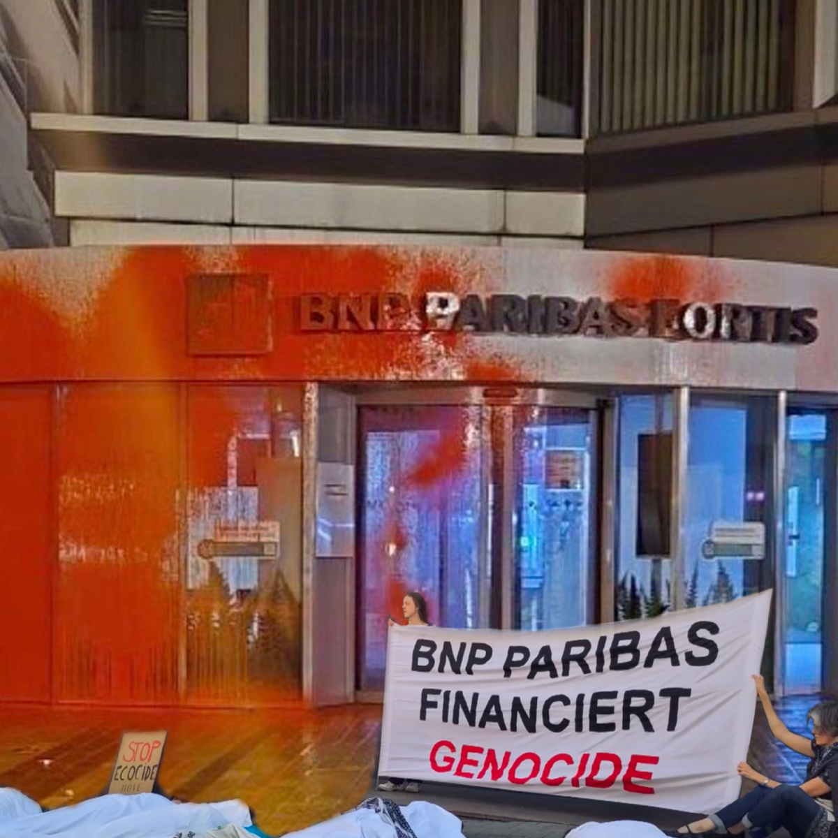Palestine : Actions simultanées contre BNP dans toute la&nbsp;Belgique