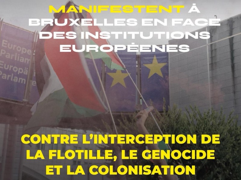 BRUXELLES MANIFESTE POUR LA PALESTINE ET CONTRE L’INTERCEPTION DE LA FLOTILLE&nbsp;(vidéo)